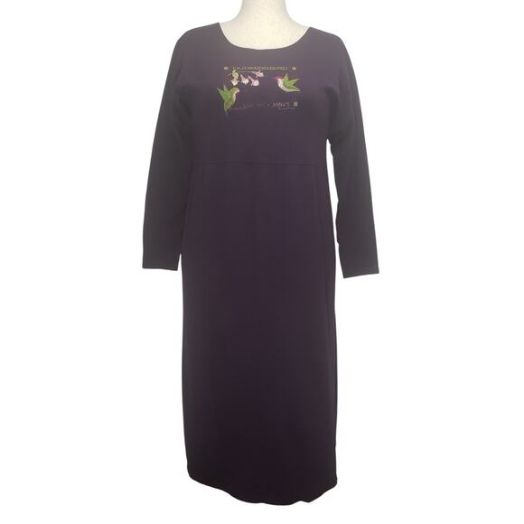 Unbranded Dresses & Skirts - Vintage Hummingbird Embroidered French Terry Dress Purple L/XL Naturecore